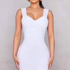 Petite Mini Robe Moulante Blanche à Bretelles