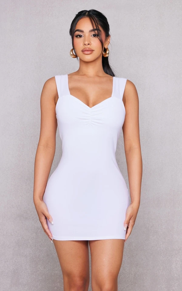 Petite Mini Robe Moulante Blanche à Bretelles 3 Petite Mini Robe Moulante Blanche à Bretelles