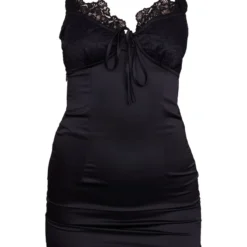 Robe Moulante Satinée Noire à Détail Buste En Dentelle -Jolie Vêtue Soldes Magasin 8ad45661c0f89fc05157c0408107a830489e586c cnb9579 5