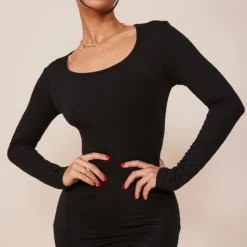 Petite Mini Robe En Jersey Noir à Manches Longues -Jolie Vêtue Soldes Magasin 8b0767e8ec2b410ea005337355acbefc5ffa89a3 cme1638 4