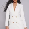 Robe Blazer Blanche à Boutons Dorés