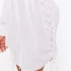 Robe Chemise En Maille Blanche à Côtés Lacés -Jolie Vêtue Soldes Magasin 8b1e1e87e8b2d47c2394cd4c30b92f0bcd0769c0 cnd2341 4