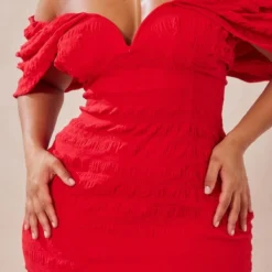 Plus Robe Moulante Texturée Rouge à Décolleté En V -Jolie Vêtue Soldes Magasin 8bc75f785620ba6b2257ec97a44b8b20658bbeb5 cmy1934 5