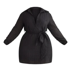 Plus Robe Chemise Texturée Noire à Nouer Sur La Taille -Jolie Vêtue Soldes Magasin 8bdeb1afb3741c7bb0e3762c459fa6bfa4eed322 cmw2841 6