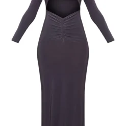 Robe Longue Moulante Découpée Gris Anthracite à Taille Froncée Et Manches Longues -Jolie Vêtue Soldes Magasin 8bf918543b289b9c201f07d1292a2445cff51303 cnd0413 5