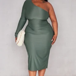 Plus Robe Mi-longue Moulante Kaki Asymétrique -Jolie Vêtue Soldes Magasin 8c219ed506642f77e9572834ed3dd6cd2294d446 cnd2776 3