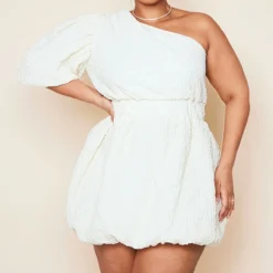 Plus Robe Bouffante Texturée Crème à épaule Unique -Jolie Vêtue Soldes Magasin 8c2444b5776fb842b262d4f7a01465b119b310fd cne0769 1