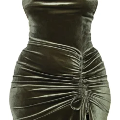 Plus Robe Moulante Volantée En Velours Vert Olive à Bretelles Et Fronces -Jolie Vêtue Soldes Magasin 8c91e97f1eedfe980277939e5cbba131bfd6c935 cmt8703 6