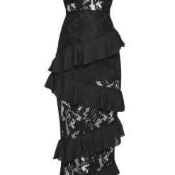 Robe Maxi En Dentelle Noire à Volants -Jolie Vêtue Soldes Magasin 8caa8cb23fa850d0416b34d4a446e3ae63023845 CLT6982 5