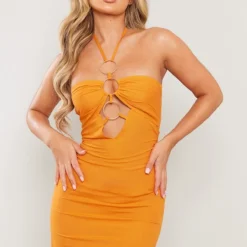 Robe Moulante En Effet Lin Orange à Anneaux Et Dos Nu -Jolie Vêtue Soldes Magasin 8ccce0b5ea52a6c6e21c97fdeccca5f7e5336c97 cne1381 3