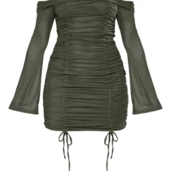 Robe Moulante En Mesh Kaki Très Froncée à Col Bardot -Jolie Vêtue Soldes Magasin 8d20d24bee38a6bd462775e079c158162f94458e cnc2270 5