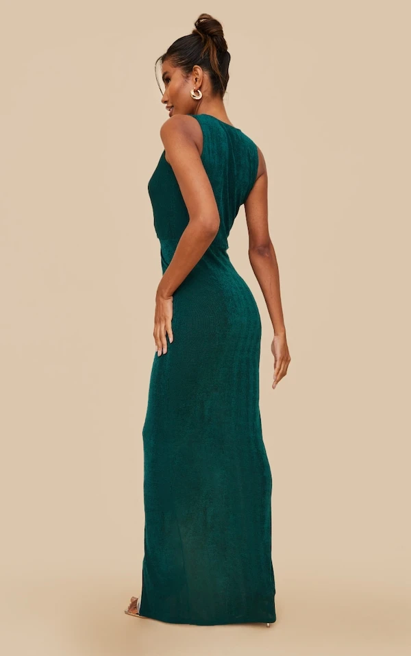 Robe Longue Moulante En Acétate Vert émeraude à Détail Torsadé 4 Robe Longue Moulante En Acétate Vert émeraude à Détail Torsadé – Image 2