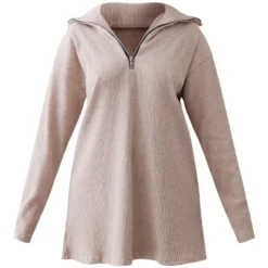 Petite Robe Pull Oversize Côtelée Avoine à Col Montant Et Demi-zip -Jolie Vêtue Soldes Magasin 8da068ddf993cea3d6f0603f199420b6be455c66 cnc4742 5