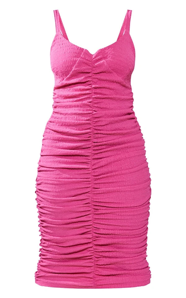 Plus Robe Mi-longue Texturée Froncée Rose Vif 7 Plus Robe Mi-longue Texturée Froncée Rose Vif – Image 5