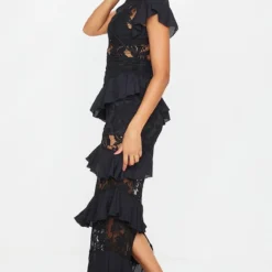 Robe Maxi En Dentelle Noire à Volants -Jolie Vêtue Soldes Magasin 8df50adefa8655b7f618645c6602bd6be8f5dcee clt6982 3