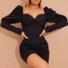 Robe Moulante Noire à Manches Bouffantes Torsadée Devant -Jolie Vêtue Soldes Magasin 8e9f0f28b74ba4bc52d95da7723a3b5640f8a5b9 cmw5621 1