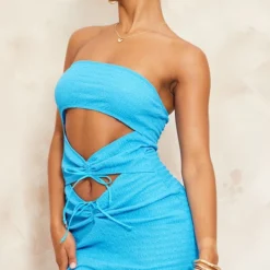 Robe Longue Bustier Texturée Froncée Bleu Vif à Découpes -Jolie Vêtue Soldes Magasin 8eef33bdead0ae9abf8f492b226a59849236e542 cne8567 4