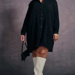 Plus Robe Chemise Oversize Noire Plissée -Jolie Vêtue Soldes Magasin 8f311f6cfd222ec867b8813ac183279a2b8c40b7 cnc5106 3