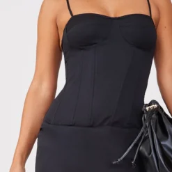 Robe Longue Tissée Noire à Détail Corset Et Bretelles -Jolie Vêtue Soldes Magasin 8f5670b8bfc9674c460ff91daa44293aec7ca93f cnc7630 4