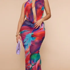 Shape Robe Longue En Mousseline De Soie à Imprimé Multicolore Drapée Devant -Jolie Vêtue Soldes Magasin 8f70681085f22cd503a2ec9351c0c1813f5d9e55 cnd5192 3