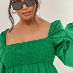 Plus Robe Droite En Mousseline De Soie Verte Froncée -Jolie Vêtue Soldes Magasin 8f95506d9a22e8357e8dcce01ad193d96e97cbf1 cnd2787 4