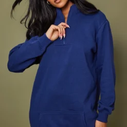 Tall Robe En Sweat Bleu Marine à Zip -Jolie Vêtue Soldes Magasin 8fa0deb39401c85c75dc4e48946362358fc567da cnc4009 4