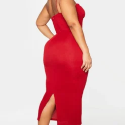 Plus Robe Mi-longue Côtelée Froncée Rouge à Bonnets -Jolie Vêtue Soldes Magasin 8fa7bc883882c4c64064339a5529a92542a3796d cmo4134 2