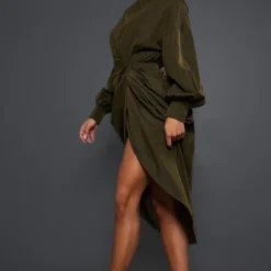 Robe Chemise Mi-longue Kaki Foncé à Manches Ballon Et Jupe Froncée -Jolie Vêtue Soldes Magasin 8fc93c69f7546a56dba72fe2c428ba277c07c735 cnd0602 3