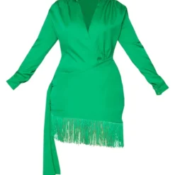 Plus Robe Moulante Vert Vif Effet Drapé à Manches Longues Et Franges -Jolie Vêtue Soldes Magasin 900b8770059a9ff130bb324cac93095a90d84437 cmv6441 6