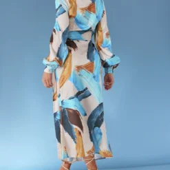 Robe Cache-coeur Longue Satinée Multicolore à Imprimé Abstrait -Jolie Vêtue Soldes Magasin 901e15c69d3ef7df24d39feb3d7417c9adb99ed3 cnd2043 2