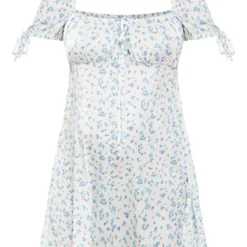 Maternité Robe De Grossesse Courte Bleue à Manches Courtes Et Petites Fleurs -Jolie Vêtue Soldes Magasin 902266cceb86fc314e1b48d673981366b5f1a056 cnd3076 5