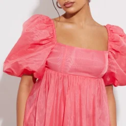 Robe Droite En Organza Rose à Manches Bouffantes -Jolie Vêtue Soldes Magasin 903f411f111f995ecd0ace62d8aaaf872ba7f927 cnb7157 4