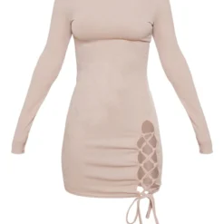 Robe Moulante Manches Longues Taupe à Col Haut Et Laçage -Jolie Vêtue Soldes Magasin 906538b042c6cfa1113761b11a67726cdf385fb6 cnd1321 5