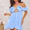 Petite Mini Robe Texturée Fleurie Bleu Clair -Jolie Vêtue Soldes Magasin 9088758f15318654f601b9e6de7363ad0aeb30cf cnd7149 1
