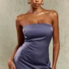 Robe Moulante Bustier Satinée Bleu Minéral à Bretelle Dans Le Dos -Jolie Vêtue Soldes Magasin 911d5fa2414cace1c4fac568cb88cf9b3689546d cne7699 1