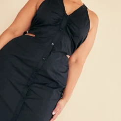 Plus Robe Chemise Mi-longue Sans Manche En Popeline Noire -Jolie Vêtue Soldes Magasin 91573f8281ab595f314ccb44951570126410f0da cnc9716 4