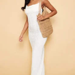 Tall Robe Longue Texturée Blanc Cassé à Bretelles