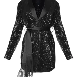 Robe Blazer Noire à Sequins Et Franges Détail Noué -Jolie Vêtue Soldes Magasin 91a40a606c180b6ab9f6abdf60d6d9f3a37e4b7a cmv0287 6