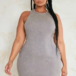 Plus Robe Moulante Côtelée Gris Délavé à Col Nageur -Jolie Vêtue Soldes Magasin 91abf21a2da8c9511cb814642ecd41cb5f3dbde5 cne4095 3