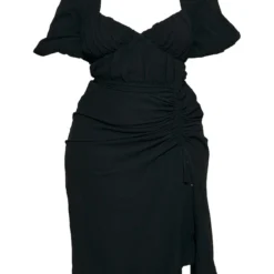 Plus Robe Mi-longue Fendue Noire à Côtés Froncés Et Manches Bouffantes 11 Plus Robe Mi-longue Fendue Noire à Côtés Froncés Et Manches Bouffantes -Jolie Vêtue Soldes Magasin 920fbf7e63c67421860853793c8a284413bf330f cmw4077 6