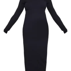 Maternité Robe De Grossesse Mi-longue Côtelée Noire à Manches Longues -Jolie Vêtue Soldes Magasin 921135be8763ffb291066cd898ea22ec66b6161e cnc4893 5