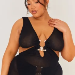 Plus Robe De Plage Longue Découpée Noire à Empiècement Martelé -Jolie Vêtue Soldes Magasin 9231f51ccaceb577dd1b96717b9fb0b26ce2135a cne4126 4