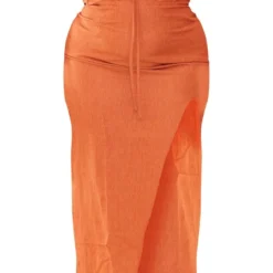 Plus Robe Mi-longue Rouille Dos Nu Fendue Sur Le Côté -Jolie Vêtue Soldes Magasin 924f9468489aadbf6e5a9a27a9056642653d98c1 cne0770 5