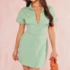 Robe Chemise Effet Lin Vert Sauge à Manches Courtes Et Taille Ceintrée -Jolie Vêtue Soldes Magasin 929ae3647d0bd036acee3016b16196ceeb91ebaa cne2853 1