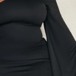 Plus Robe Asymétrique Moulante Crêpée Noire -Jolie Vêtue Soldes Magasin 92aca1d86fd85235cc40695c61bbad17d6f47dbc cnd4974 4