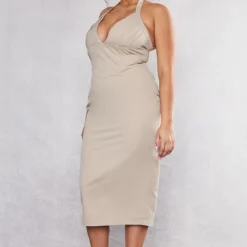 Plus Robe Mi-longue Beige à Buste Plissé -Jolie Vêtue Soldes Magasin 92b201875cb3c6e52d982dcd920f599e2e81699e cnc7298 3