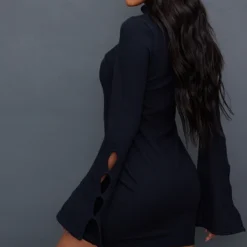 Robe Moulante Côtelée Noire à Manches évasées Découpées -Jolie Vêtue Soldes Magasin 931a6b6f2b7430caf6776b76a81f1407eca0a098 cnc2858 2