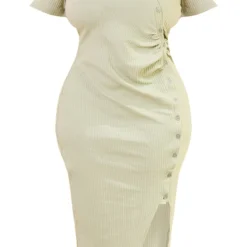 Plus Robe Chemise Côtelée Vert Sauge à Boutons -Jolie Vêtue Soldes Magasin 9337b969559ba087b354801793c0a0d462e54884 cmw4133 6