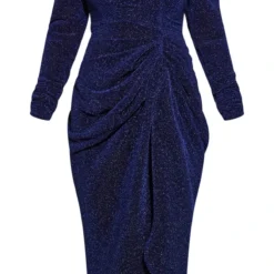 Robe Mi-longue Plissée Pailletée Bleu Marine Fendue à Manches Bouffantes -Jolie Vêtue Soldes Magasin 935c1bf250d6b41f77816550f9927bd4ab28d775 cnb7989 5