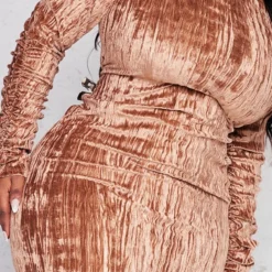 Plus Robe Longue Marron En Velours Texturé à Manches Longues -Jolie Vêtue Soldes Magasin 935cf149ee4663252a2576c048865532ce007bd8 cnc0715 4